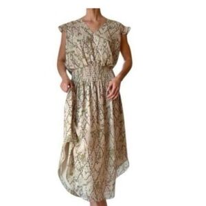 Ramy Brook Reina Snake Print Midi Chiffon Flowy Smocked Vacation dress